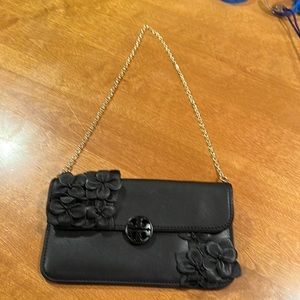 Tory Burch Gently Used Flower Envelope Clutch in Black with removable gold chain